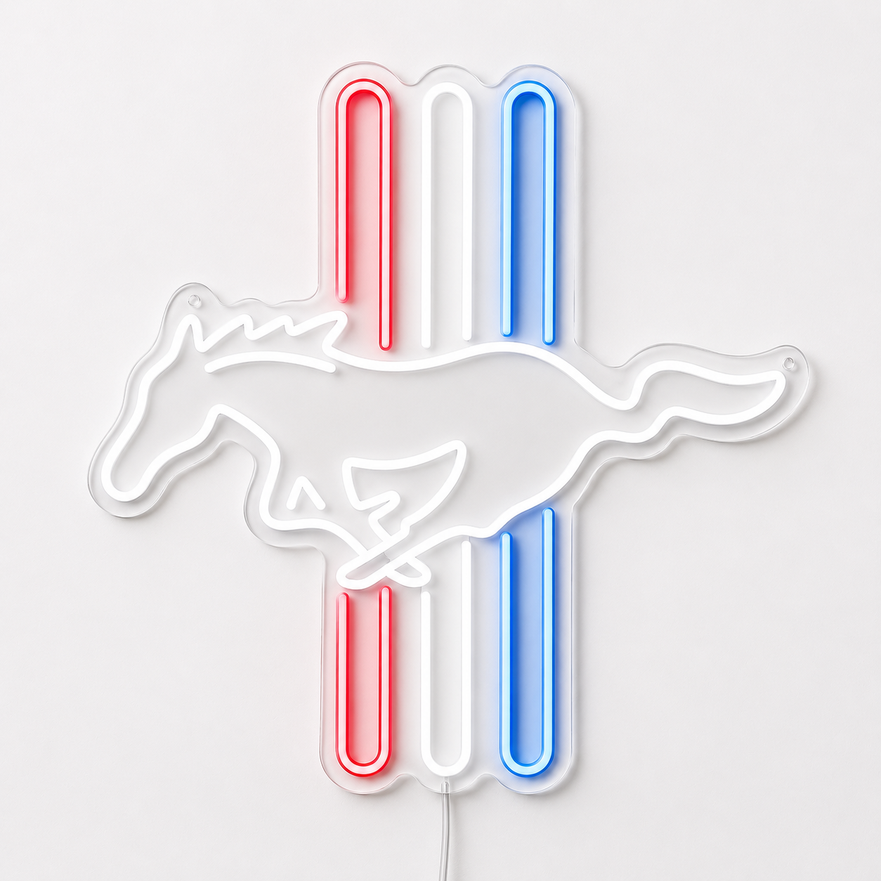 Ford Mustang Tri Bar White LED Neon Sign Garage Man Cave Mustang Fan Wall Decor Gift