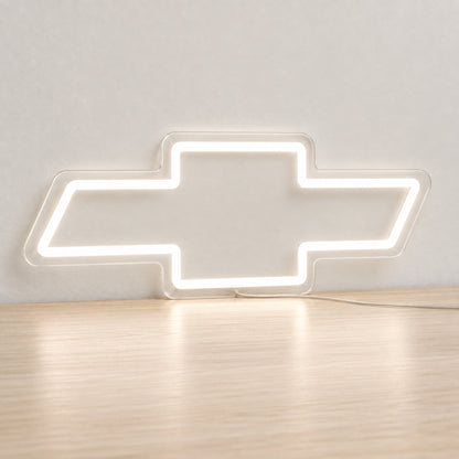 Chevrolet LED Neon Sign, featuring illuminated vehicle logo on a light background.