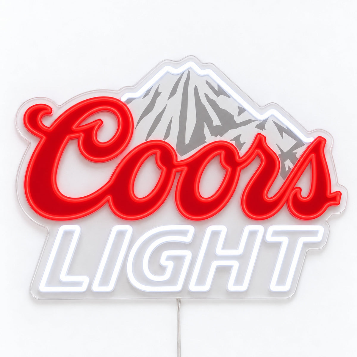Coors Light LED Neon Sign, featuring illuminated beer-brand logo on a light background.