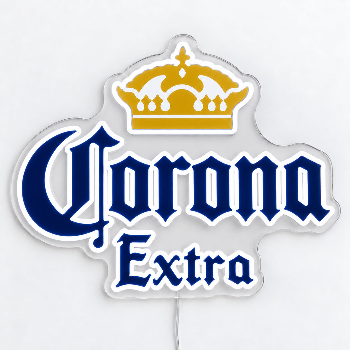 Corona Extra LED Neon Sign, featuring illuminated beer-brand logo on a light background.