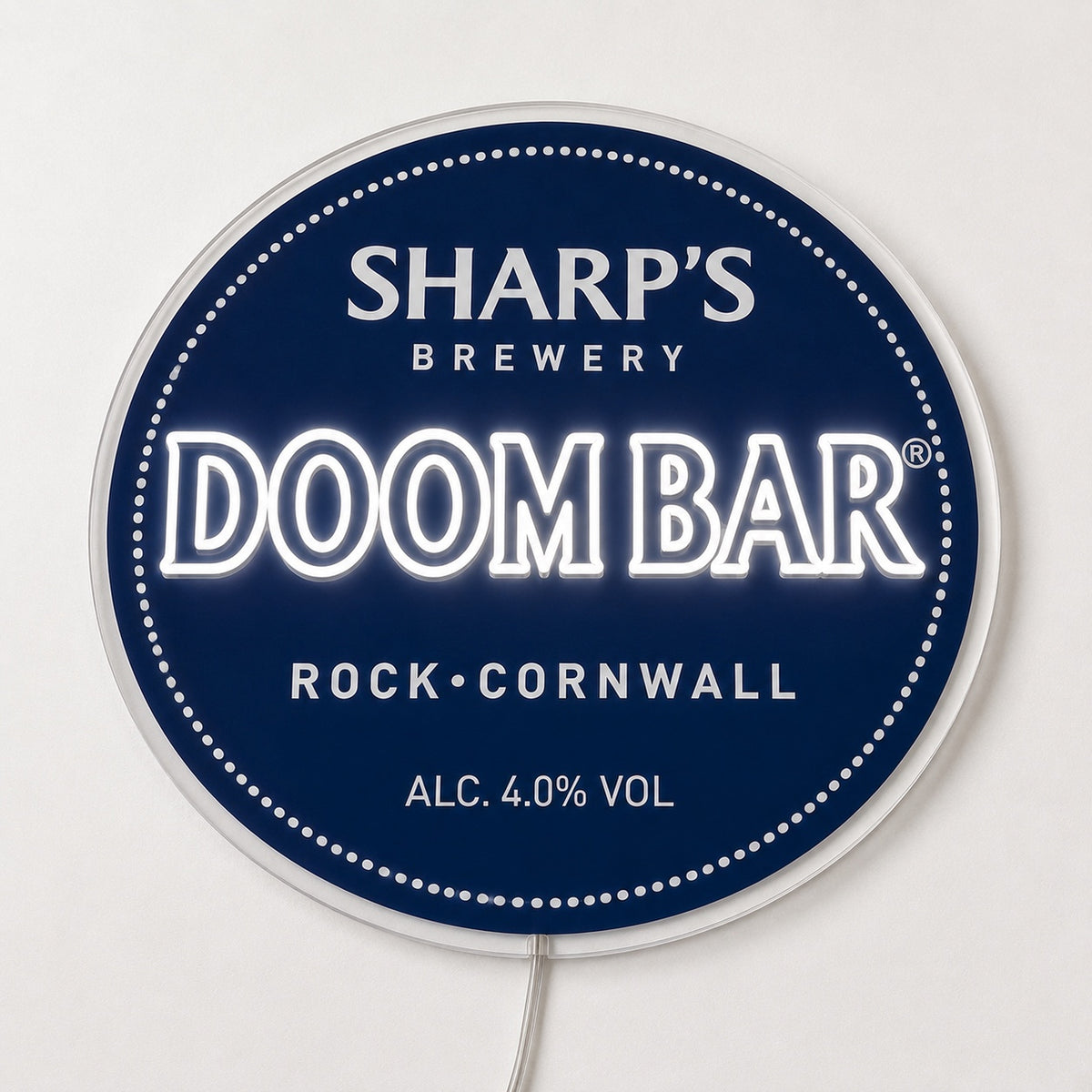 Doom Bar LED neon sign in navy and white