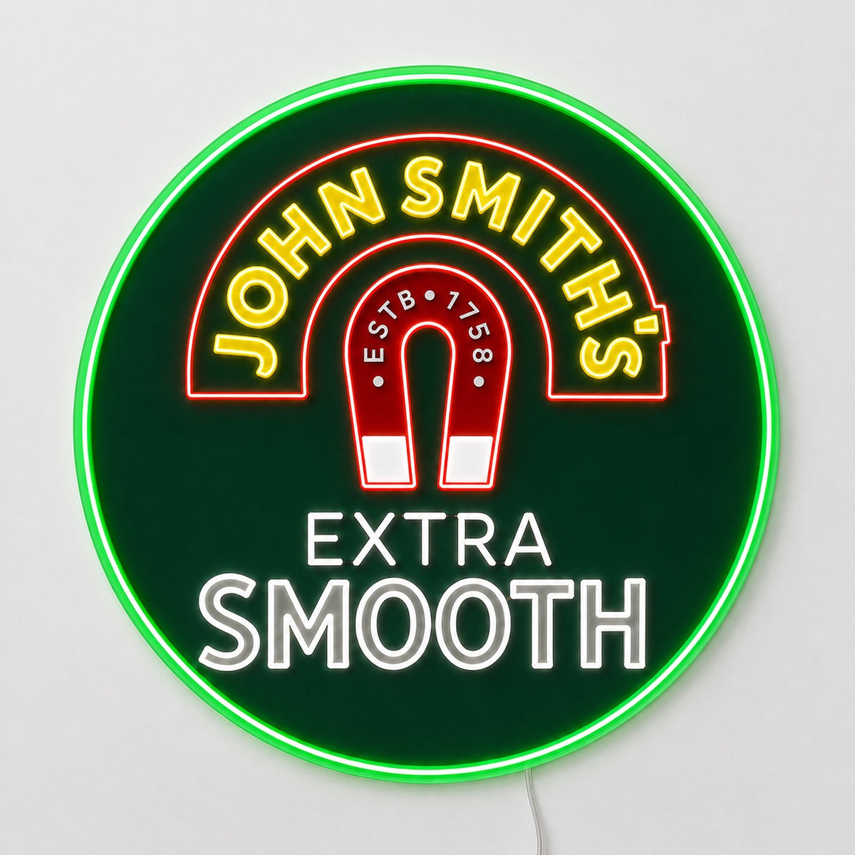 John Smiths LED neon sign in green and gold