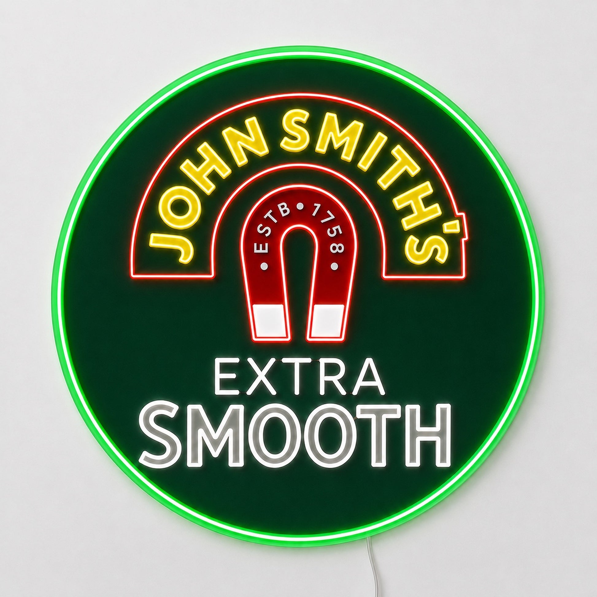 John Smiths LED neon sign in green and gold