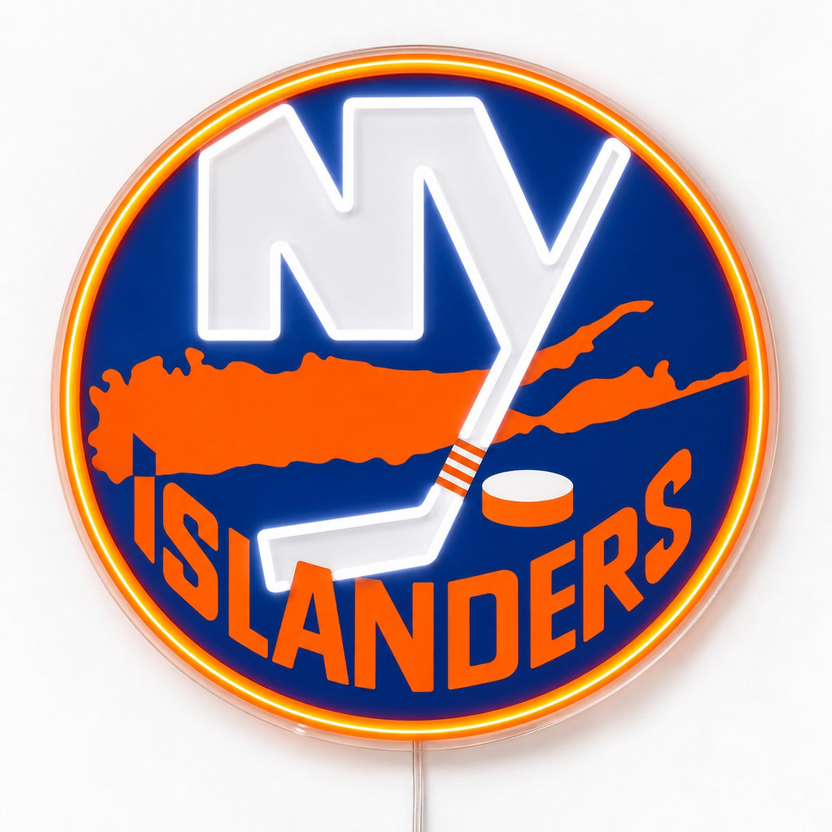 New York Islanders LED Neon Sign, featuring team logo displayed on a light background.