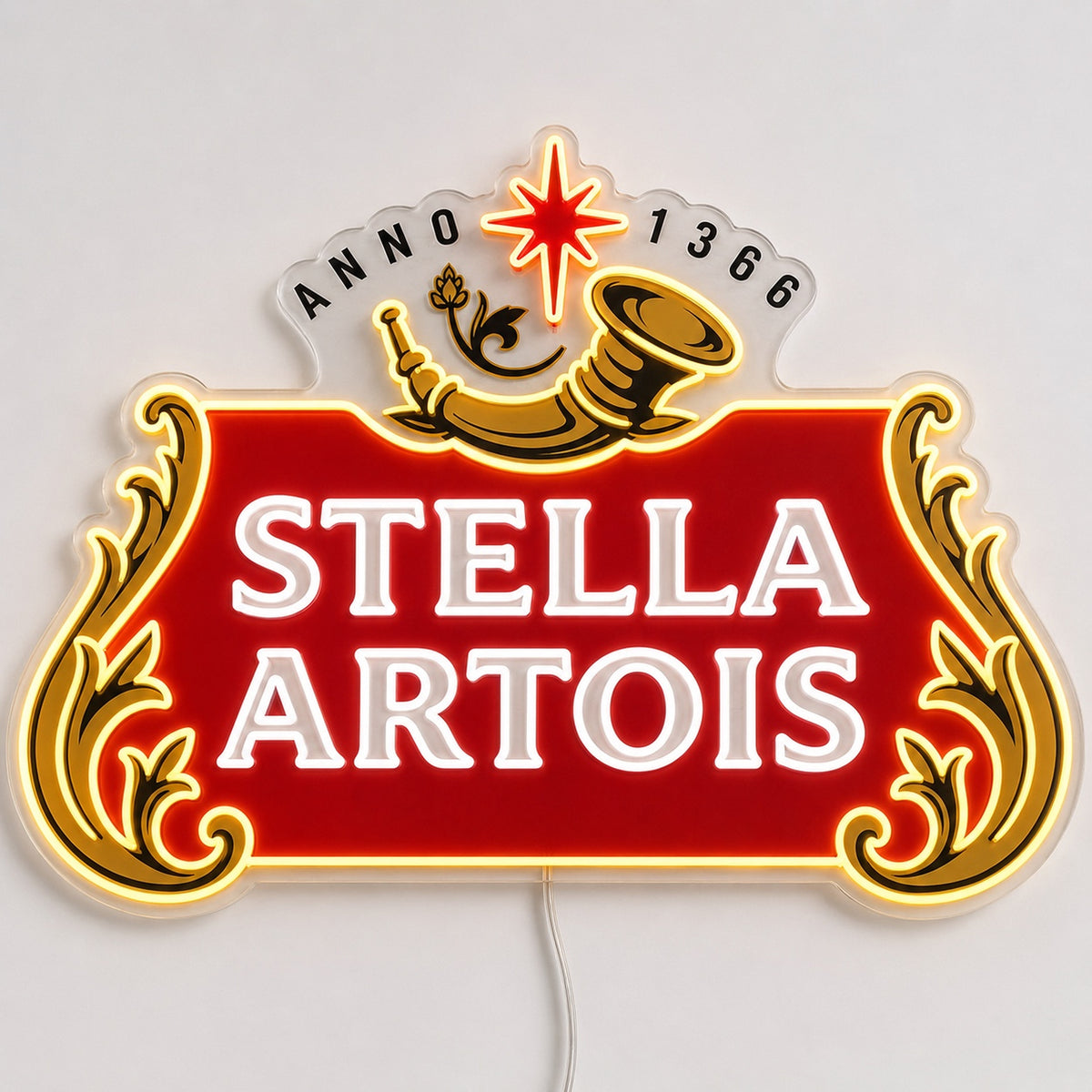 Stella Artois LED neon sign in red and gold