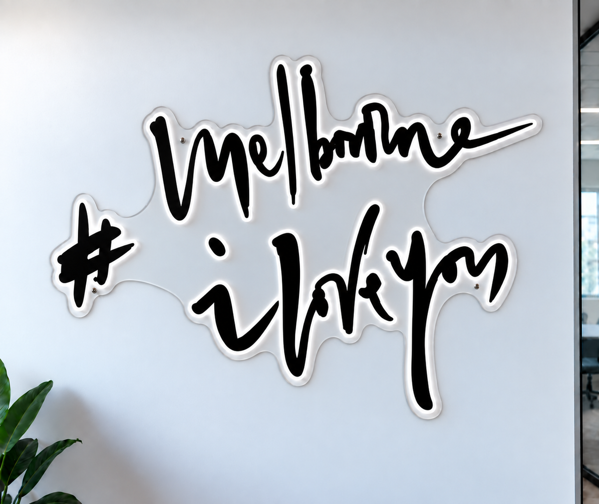 Melbourne Victory script logo with white illuminated edging, shown as custom sign inspiration for Northcote.